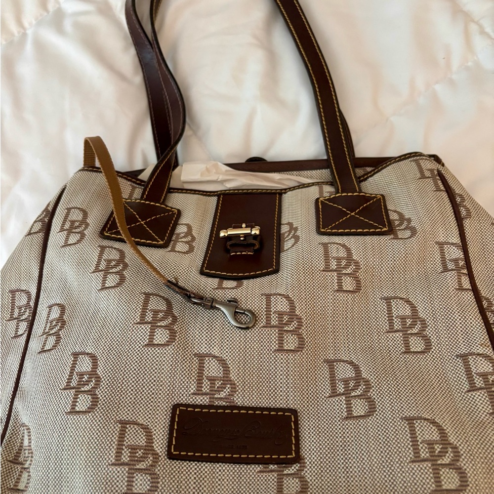 Dooney & Bourke Red Interior with Brown Leather Patch